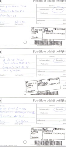 potrdilo o poslani pošti - Žavlje