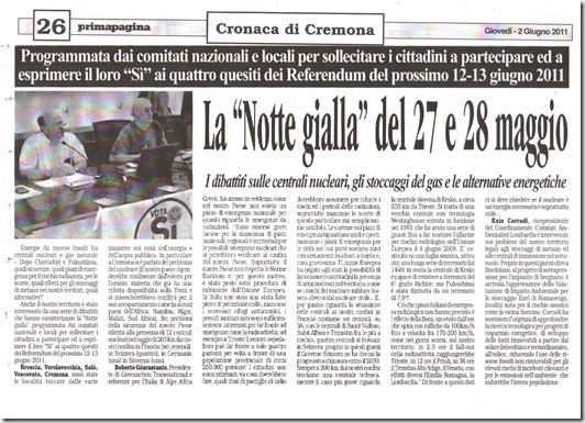 La notte gialla del 23-24 maggio-Primapagina-02.06.2011