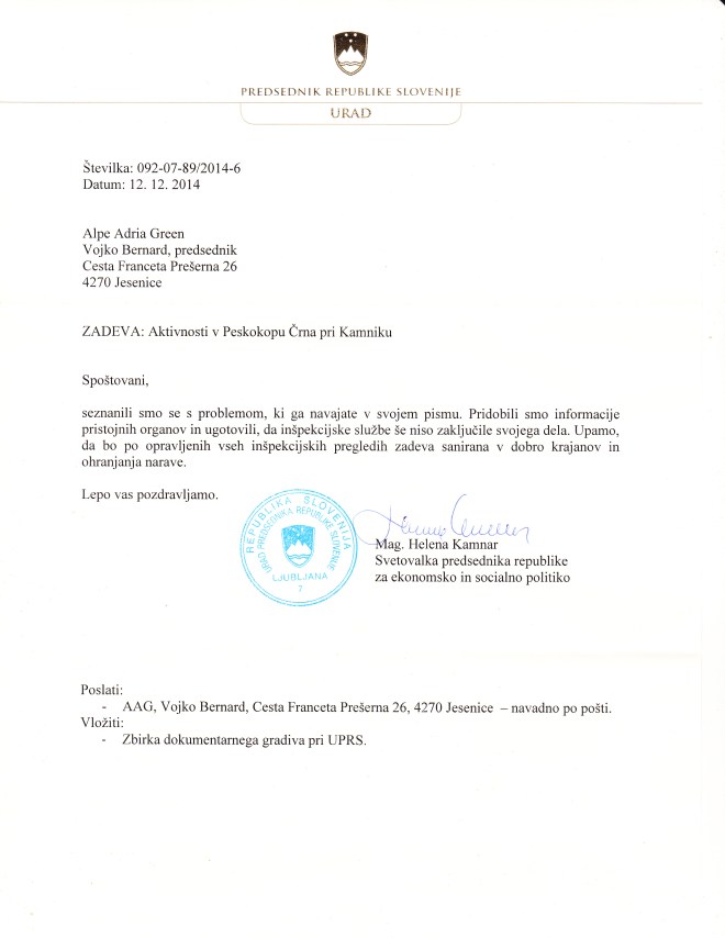 Črna - odgovor prdsednika države