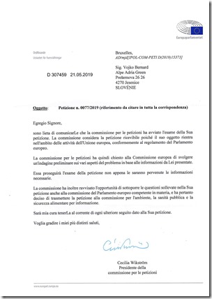 ODGOVOR EU PARLAMENTA - ODBOR ZA PETICIJE ŽEL. ŽAVLJE